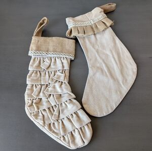 Beige Ruffled Christmas Stockings Set Of 2